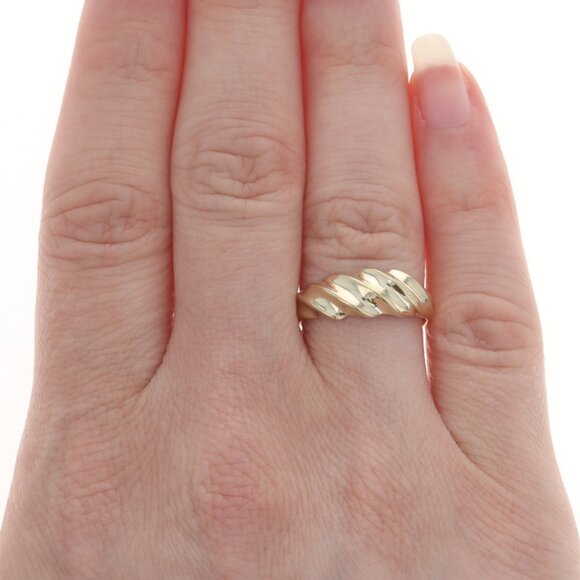 Yellow Gold Dome Statement Band - 14k Floral Ring Sz 6  Yellow Gold Dome Crescent Statement Band - 14k Turkey Ring
